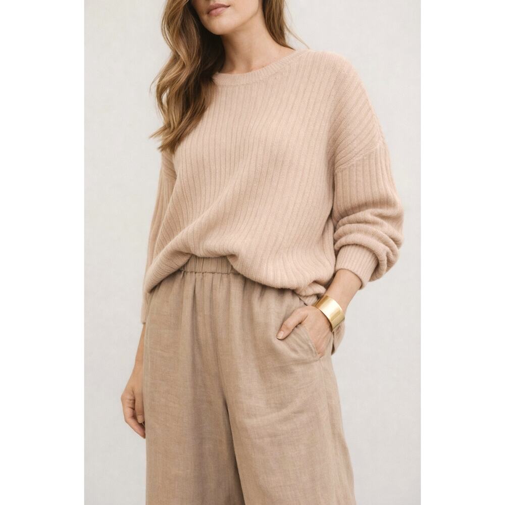 COS Oversized Chunky Cotton Knit Sweater M Tan Boxy Ribbed Pullover Scandi